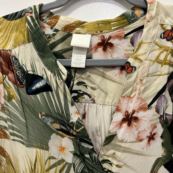 H&M Tropical Print Mini Dress Tunic with Mandarin Collar Sz 10 - Picture 7 of 7